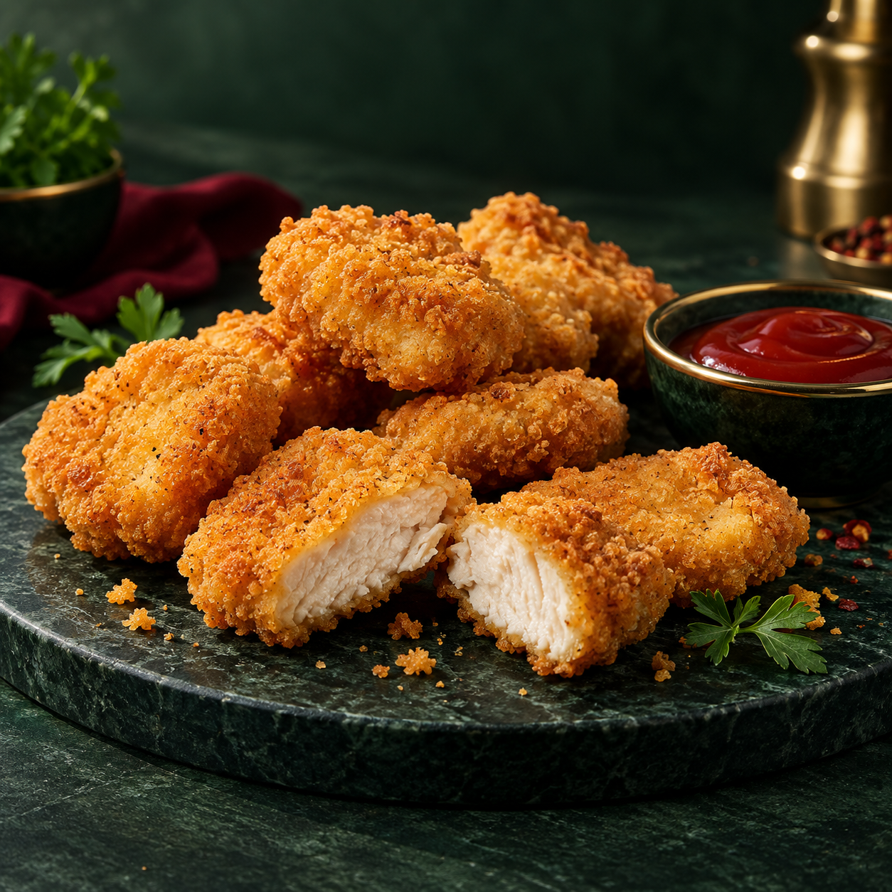 Crispy halal chicken nuggets